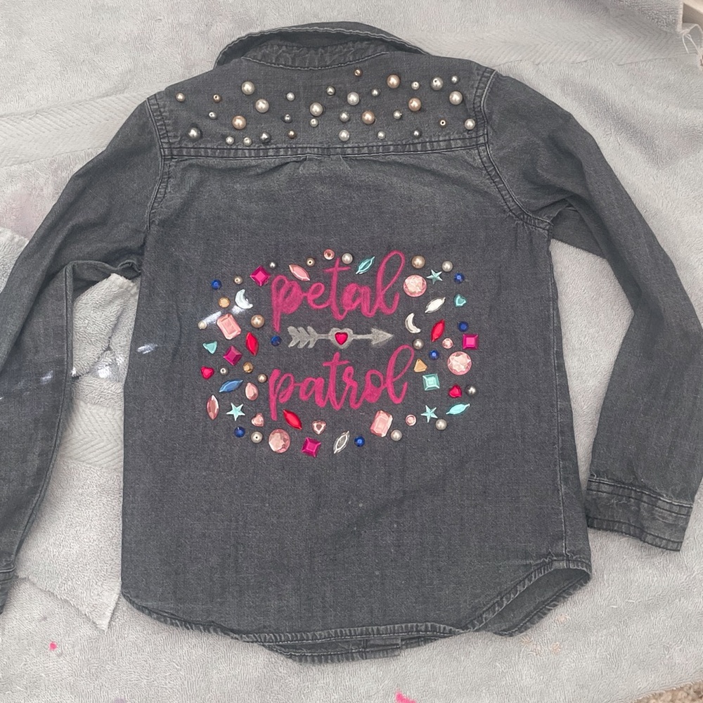 Petal Patrol Hand-Painted Flower Girl Denim Shirt